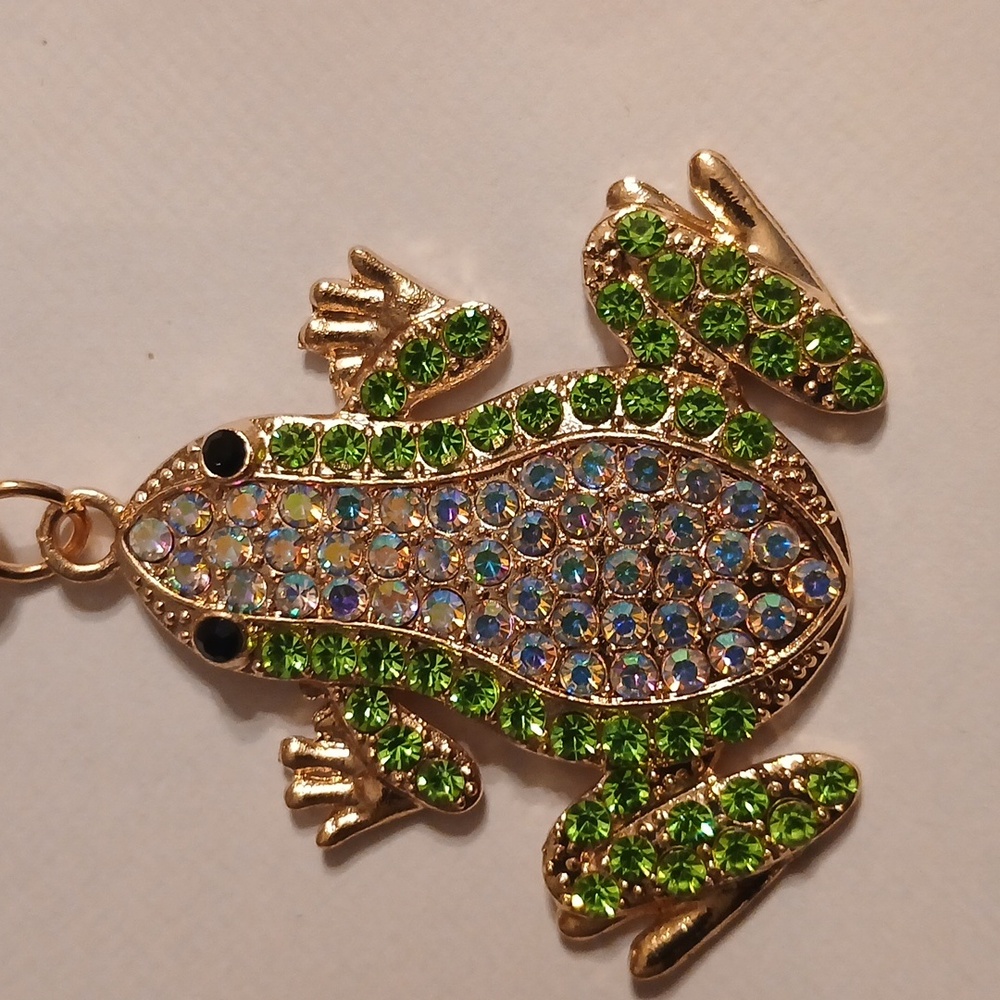 BAG CHARM/KEYCHAIN ELEGANT SPARKLING Gold and Green Frog